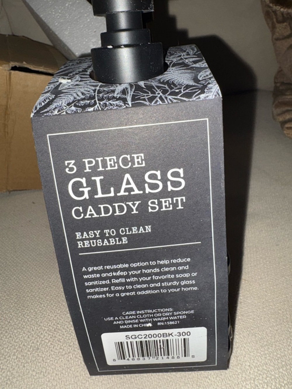3-Piece Glass Caddy Set - Black